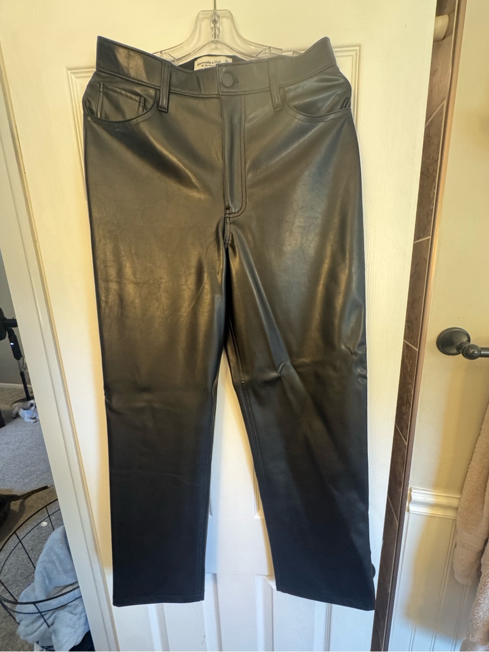 Abercrombie & Fitch Black Faux Leather Straight-Leg Pants